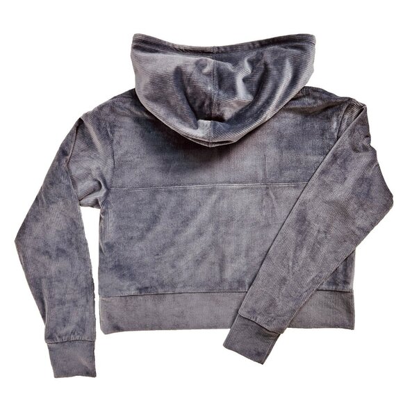 Vuori Womens Haven Half Zip Hoodie Dusty Blue Velour Cropped Sz XS Ribbed - Picture 2 of 9